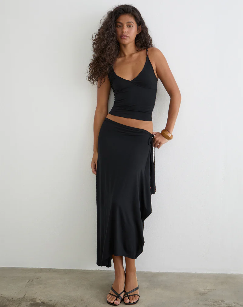Fara Top with Beads in Jersey Black